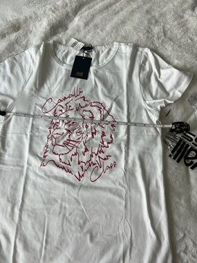 Cavalli Class White Tee with Maroon Lion Outline